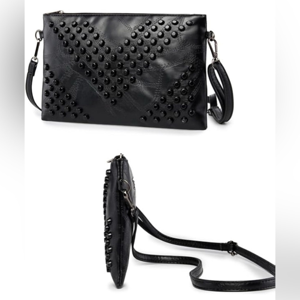 Soft Vegan Leather Studded Black Crossbody | EUC - Picture 5 of 12